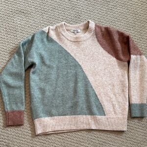 Madewell Women's Colorblock Sweater in Green, Cream, and Brown